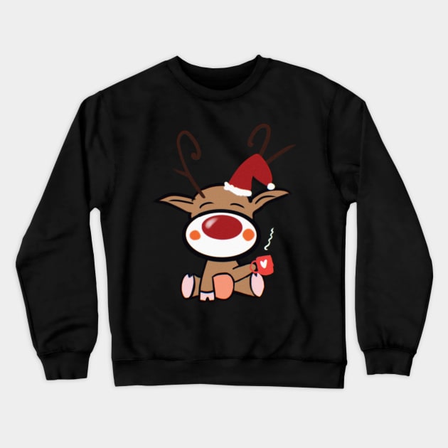 Morning Coffee Snowy Rudolf Crewneck Sweatshirt by xsaxsandra